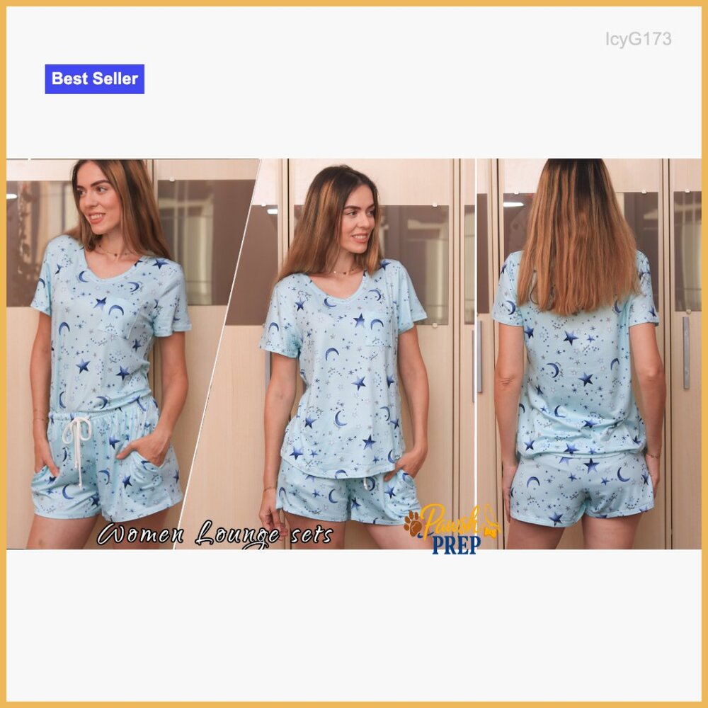 Large Polyester Blend Pajama Set With Pockets, V-… - image 6